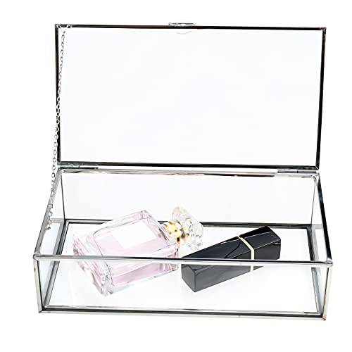 HighFree Vintage Glass Box with Lid - Clear Jewelry Glass Display Box Keepsake Box - Home Decor Decorative Box for Trinket Rings Bracelet (Silver, Medium) - color: Silver, size: Medium