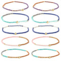 Colorful Stackable Rice Small Mini Seed Beaded Bracelets Set For Women, Handmade Dainty Boho Gold Glass Stretch Accessories Jewelry,Summer Beach Party Daily Friendship Gift - color: 10Pcs Blue Pink Brown