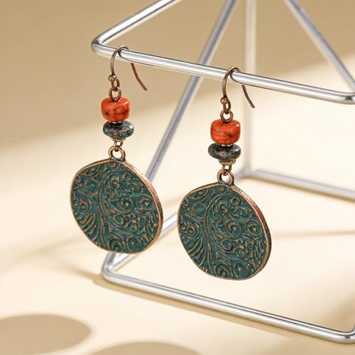 Boho Earrings for Women Trendy Gold Dangle Earrings Vintage Bohemian Indian Country Jewelry Gifts Boho Dress Chic Clothing - color: A10:Green boho earrings