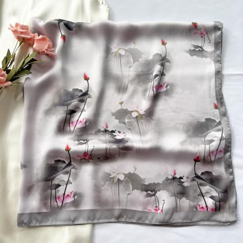 Julunar Silk Like Head Scarf for Women - Satin Large Hair Scarves - 35" Square Silk Hair Wrap for Sleeping with Gift Packed - color: A024-1 Lotus Leaf
