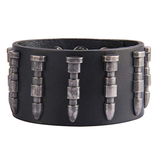 GelConnie Punk Leather Cuff Bracelet Adjustable Straps Wrap Bracelets Arm Armor Cuff Gothic Leather Wristbands for Men, Women - color: Bullet Cuff Bracelet-Black