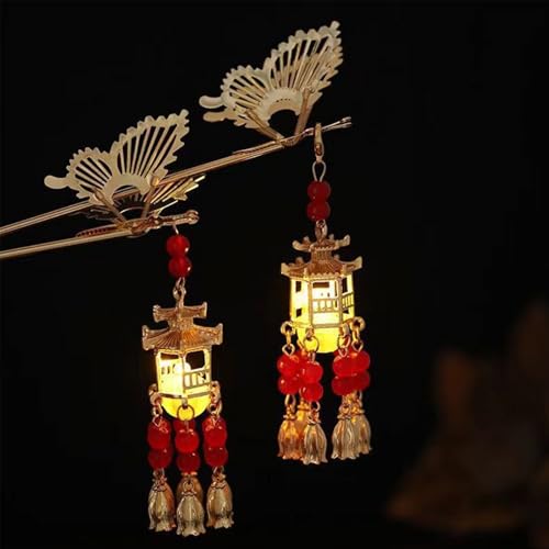 Lantern Light Tassel Hairpins Hair Stick phoenix Chinese Coiled Hair Antique Hair Pin Hair Accessories for Women Red #011 - color: Red-#011