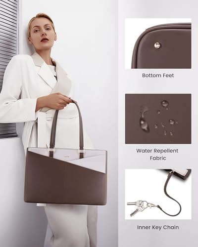 LOVEVOOK Laptop Tote Bag for Women, Office Work Bag Briefcase fit for 15.6 inch Laptop, Large Capacity Teacher Computer Bag Handbag Coffee/Beige - color: Coffee/Beige 15.6 Inch, size: 15.6 inch