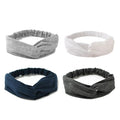 AQOKKA Elastic Knotted Headbands for Women Cloth Head Hair Bands for Women's Hair Non Slip Boho Wrap Twisted Hair Accessories - color: 4 Pack Cross Ribbing : Navy, Light Grey, White, Dark Grey