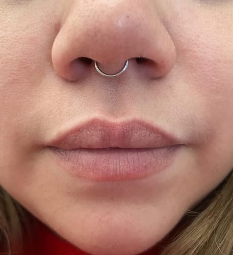 MODRSA Fake Nose Stud Fake Nose Ring Stud Fake Nose Piercing Fake Lip Ring Fake Earrings Stud Silver Gold Fake Cartilage Helix Earring Clip on Earring Hoop Fake Eyebrow Ring Fake Bridge Piercing - color: H-Fake septum - silver black