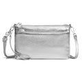 befen Genuine Leather Wristlet Clutch Wallet Purses with RFID Blocking, Small Crossbody Bags Shoulder Handbag for Women - color: Silver