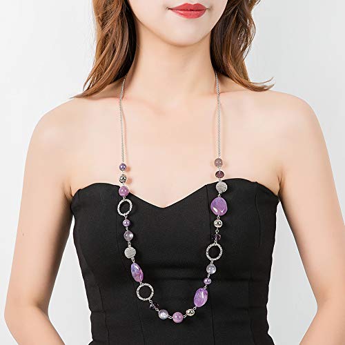 PEARL&CLUB Long Beaded Necklaces For Women - Sweater Chain Fashion Jewelry Necklace Gifts For Women - color: 23-Purple