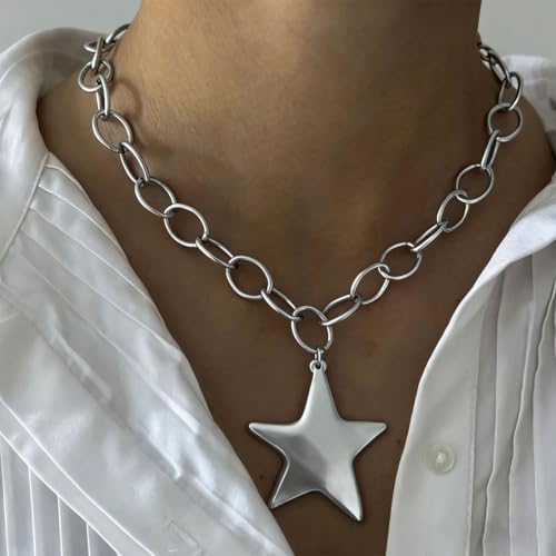 Chunky Necklace for Women Big Star Necklaces for Women Trendy Large Statement Necklace Thick Chain Bold Chunky Jewelry Star Accessories Boho - style: 1 - S