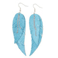 Black shiny Leather Feather Earrings for Women, Lightweight Minimal Boho Dangle Earrings, Small Simple Everyday Jewelry - color: Turquoise shiny