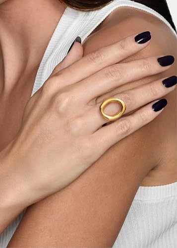 YeGieonr Gold Rings for Women Non Tarnish - 18K Gold Plated Stainless Steel Chunky Oval Statement Ring, Dainty Thick Waterproof Stackable Ring - color: O Shape, size: 8