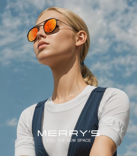 MERRY'S Retro Round Polarized Sunglasses - Unisex Double Bridge Sun Glasses - color: Matte Black Frame/Matte Black Bridge/Red Mirror Lens