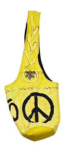 Mandala Crafts Hippie Bag, Large Boho Hobo Purse for Women, Crossbody Shoulder Sling Bags for Indie Style Bohemian Accessory - style: Bright Yellow Om