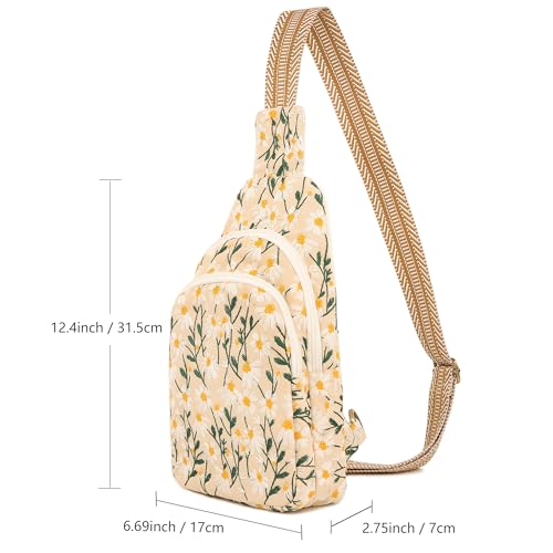 SILKAREA Canvas Sling Bag for Wome Crossbody Purse Small Sling Backpack Purse Travel Hiking Chest Bag Daypack - color: Embroidered Chamomile