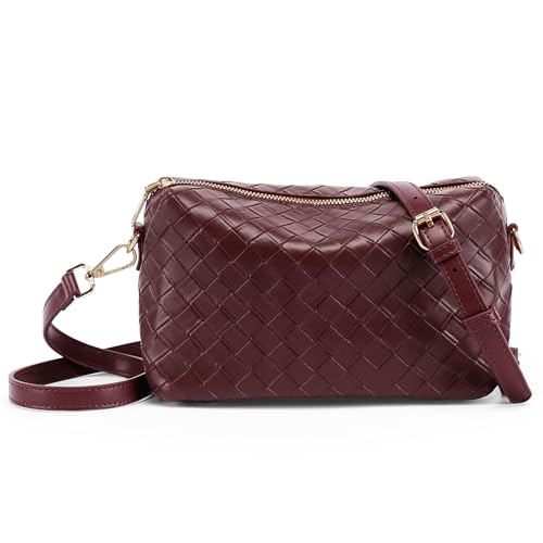 Woven Crossbody Bags for Women Small Crossbody purse Leather Clutch Purse with Adjustable Strap for Everyday Use - color: Red