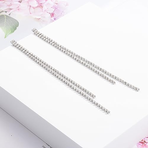 SELOVO Tassel Long 5in Earrings Clear Crystal Bridal Summber Beach Dangle Earrings Silver Tone