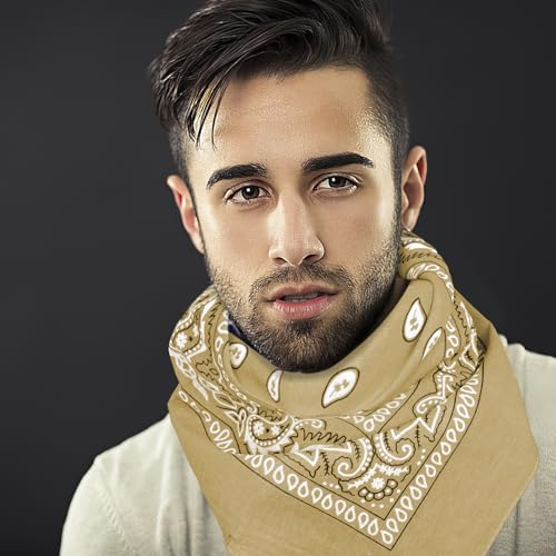 6 Pack Pure Cotton Bandana, Multi-Purpose Square Handkerchief, Face Mask headband for Men and Women - color: Tan