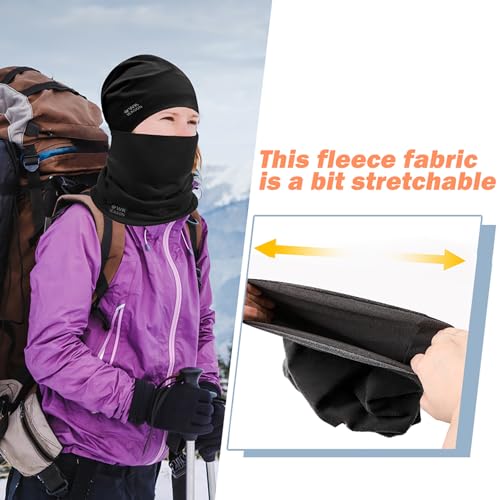 WK IEASON Winter Thermal Fleece Hat Scarf Set for Men Women Warm Windproof Cap Neck Warmer Fleece Beanie Scarf Set for Skiing - color: Solid Black
