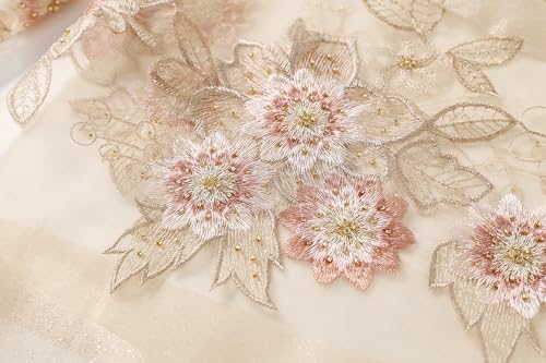 Jeelow Silk Blend Floral Fashion Scarf Shawl Wrap Lightweight Sheer For Women Floral Embroidery Wedding Party Prom - color: Champagne Bloom