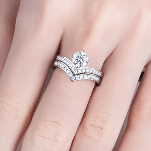 Moissanite Eternity Rings Wedding Bands D Color VVS1 Clarity Round Brilliant Cut 925 Sterling Silver 5/6 Stones Anniversary Band Rings for Women with Certificate - color: Curved band