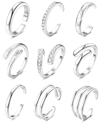 Besteel Toe Rings for Women 14K Gold Filled Simple Hug CZ Triple Open Band Rings Trendy Silver Plated Adjustable Toe Rings Summer Beach Foot Jewelry for Women - color: silver plated