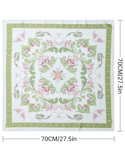 AWAYTR 27.5” Square Satin Head Scarf Hair Scarf for Women's Hair Silk Bandana for Women Silk Head Wrap for Sleeping - color: Flowers (Light Green)