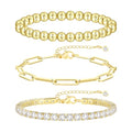 Gold Bracelets for Women, 14k Gold Plated Hand Chain Bracelet, 2 Pcs Ring Bracelets for Women Trendy Dainty Cubic Zirconia Bracelet Ring Bracelet Hand Jewelry Adjustable 6.3'+2' - style: CZ+bead -1