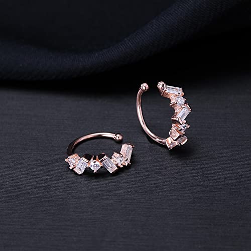 SLUYNZ 925 Sterling Silver CZ Cuff Earrings for Women Small Hoop Earrings No Piercing Cartilage Earrings - color: C-Rose Gold Plated