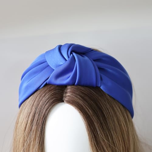 Satin Wide Knotted Headbands for Women Fashion Headband Non Slip Head Bands Hair Accessories(Royal Blue) - color: Royal Blue