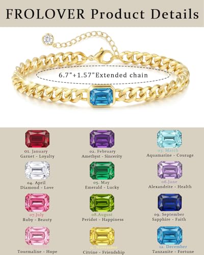 Birthstone Gold Bracelets for Women Non Tarnish Trendy 14k Gold Plated Bracelet Dainty Charm Emerald Bracelets Stack Cuban Link Friendship Bracelets Jewelry Gifts for Birthday/Valentine's Day - color: 12.December(Artificial Tanzanite)