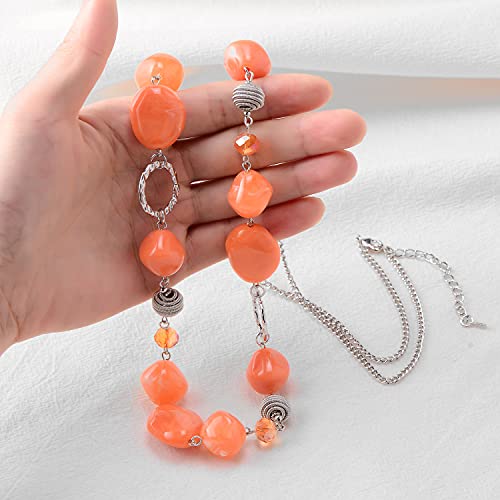BULINLIN Beaded Long Necklace for Women Silver Sweater Chain Necklace with Crystal Resin Beads, Fashion Jewelry Necklace - color: 53-Dark light orange