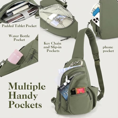 Sling Bag for Women, Anti-Theft RFID Nylon Crossbody Purse with Adjustable Strap for Travel & Shopping - color: Green
