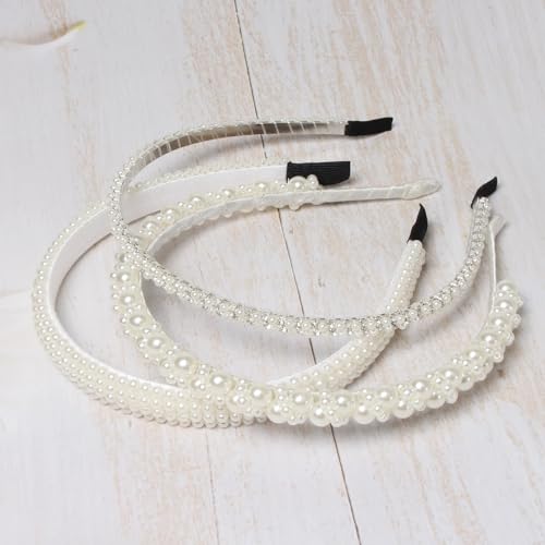 Cuizhiyu Pearl Headbands for Women Girls Wide Padded Straw Headband Cute White Pearl Dainty Headbands Bling Wedding Hairbands Hair Accessories Pack of 5 (Color B) - color: Color B