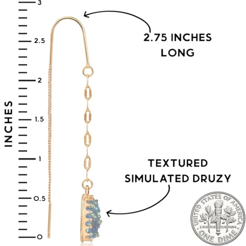 Simulated Druzy Threader Earrings for Women - Gold, Silver, or Rose Gold Tone Long Chain Earrings with Boho Created Geode Stone - color: Gold - Light Blue Stone