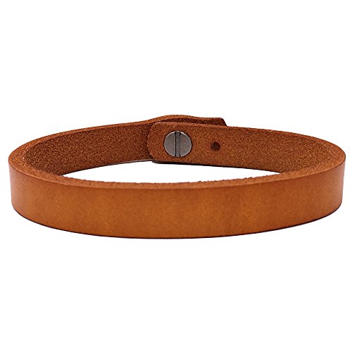 Mens Genuine Leather Bracelet - Handmade Adjustable Leather Cuff Bracelet punk Style leather wrap Wristband for Men - color: A-Yellow