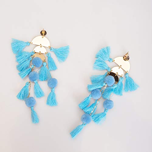 Long Tassel Earrings for Women Colorful Fringe Drop Dangle Earrings Bohemian Hawaiian Summer Beach Jewelry for Womens Vacation Outfits - color: Sky Blue
