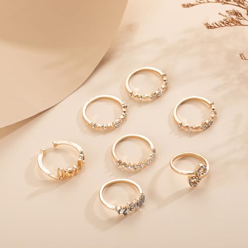 Knuckle Stackable Black Rings for Women Black Stacking Ring Set Vintage Boho Ring Set Butterfly Heart Pearl Rhinestone Stackable Statement Rings for Women - color: 7PCS