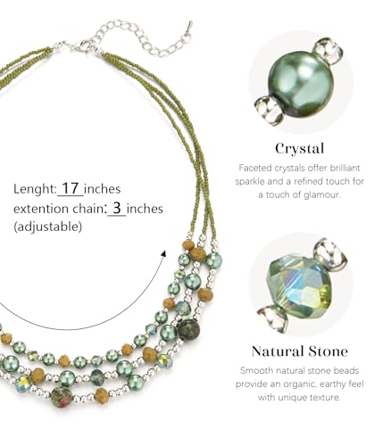 Noessla Beaded Statement Necklaces for Women Layered Chunky Bead Necklace Fashion Costume Jewelry Gifts for Mom - color: Green
