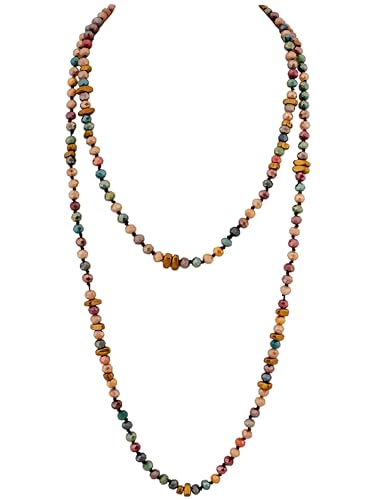 MINACHI Colorful Irregular Beaded Long Necklace, Coated Reflective Glass Beads, Bohemian Vintage Chunky Costume Jewelry for Women - style: Necklace R21-056