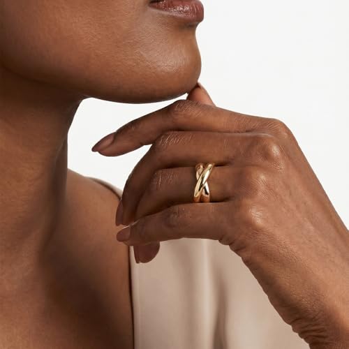 Cross Ring 14K Gold Plated 925 Silver with CZ, Stackable Rings - color: Intertwined 14K Gold, size: 8