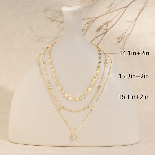 Layered Necklaces For Women,Dainty Gold Necklace Stack 14K Gold Plated Stackable Chain Necklaces For Women Trendy Statement Formal Layering Pendant Necklace Cute Stuff Fashion Jewelry - color: Gold-style3