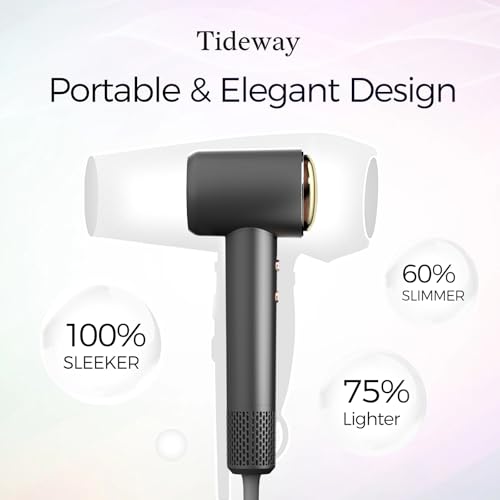Tideway Hair Dryer Professional High-Speed Ionic Blow Dryer 110,000 RPM, Compact Hair Dryer with Magnetic Diffuser, Fast Drying with Brushless Motor Low Noise Smart Temperature Control-H11 - color: Black