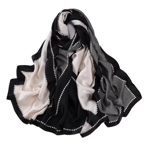WaJuemy Travel Boho Scarf for Women Casual Lightweight Pashmina Scarves Fashion Multicolor Shawl Wraps with Fringed Beads - color: 04 Black/Grey