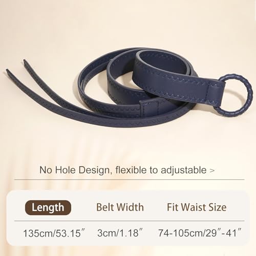 Knotted Waist Belt for Women PU Leather Thin Strap Belt for Dresses - color: Navy Blue
