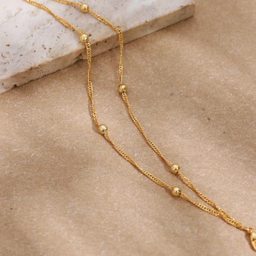 SLOONG Gold Pearl Bracelets for Women Trendy, 14K Gold Plated Dainty Stackable Layered Chain Bridesmaid Bracelets, Waterproof Wedding Jewelry for Women Adjustable 6"+2" - color: Style7(Ripple Chain)