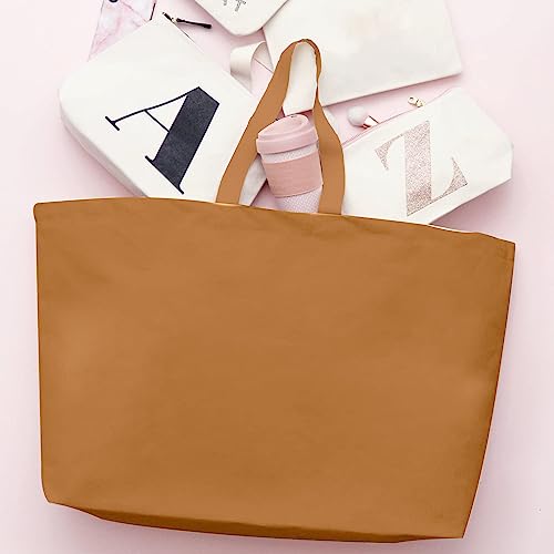 Large Canvas Tote Bag-Extra Big Shopping Beach Totes Bags Reusable Largest Grocery Plain Solid Bag 28"x8"x16" - color: Brown