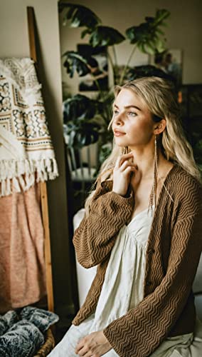 Feather Headz Bohemian handmade long lightweight feather dangle earrings for women - color: Natural