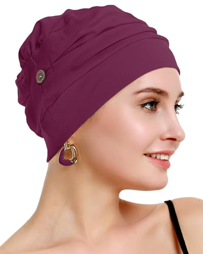 osvyo Cotton Chemo Turbans for Women Cancer Hairloss hat - Cotton Lightweight Headwear Sealed Packaging - color: Cotton Light Burgundy