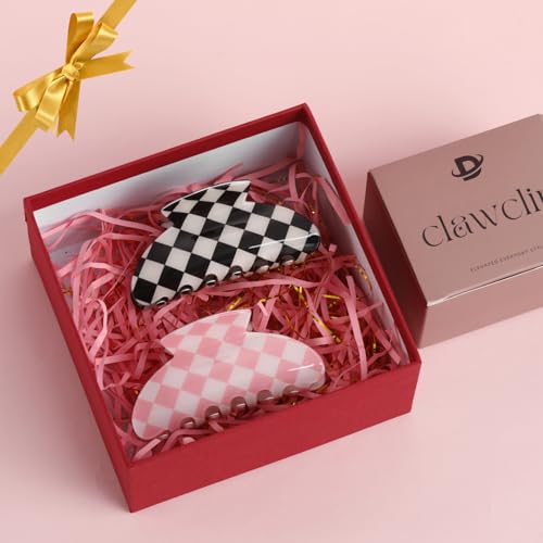 2PCS Checkered Hair Clips for Women Girls – Trendy Acetate Medium Claw Clips, Preppy Style Hair Accessories for Thin Hair - color: checked