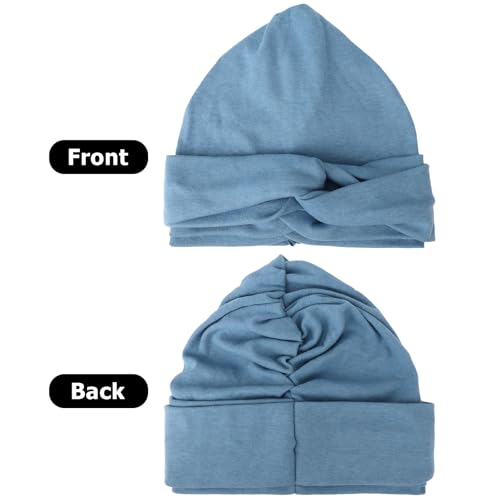 AQOKKA African Turban for Women Knotted Hair Wraps for Turban Head Scarf for Black Women Hair Cancer Chemo Headwear Cap - color: Twisted Braid: 1 Pack Blue Grey