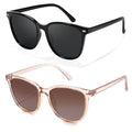 Myiaur Polarized Sunglasses for Women, Trendy Square Shades with UV400 Protection Sun Glasses for Daily (2 Pack) - color: A09 Black+tp Brown/ Tea